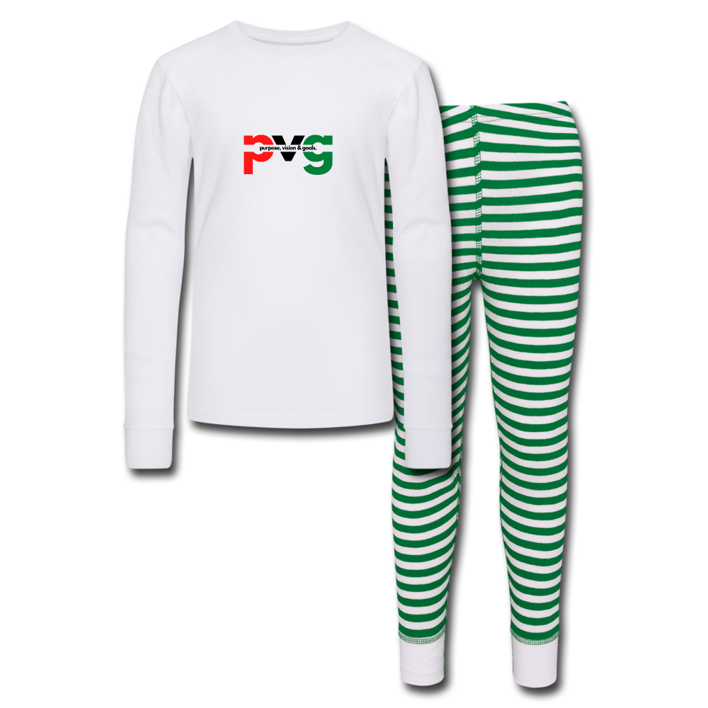 Purpose Vision & Goals Kids’ Pajama Set - white/green stripe